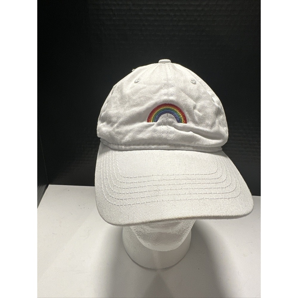 Rainbow Embroidered‎ Baseball Hat adjustable white